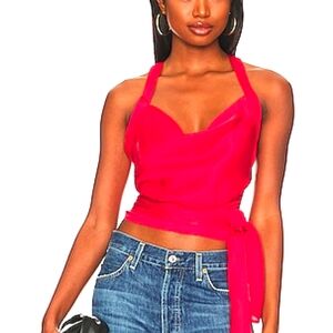 Lna red silk halter sleeveless top small nwt